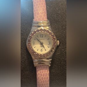 Movt Pink Crystal Bezel Ladies Watch Japan Movt Quartz Plum Rhinestones, 8"